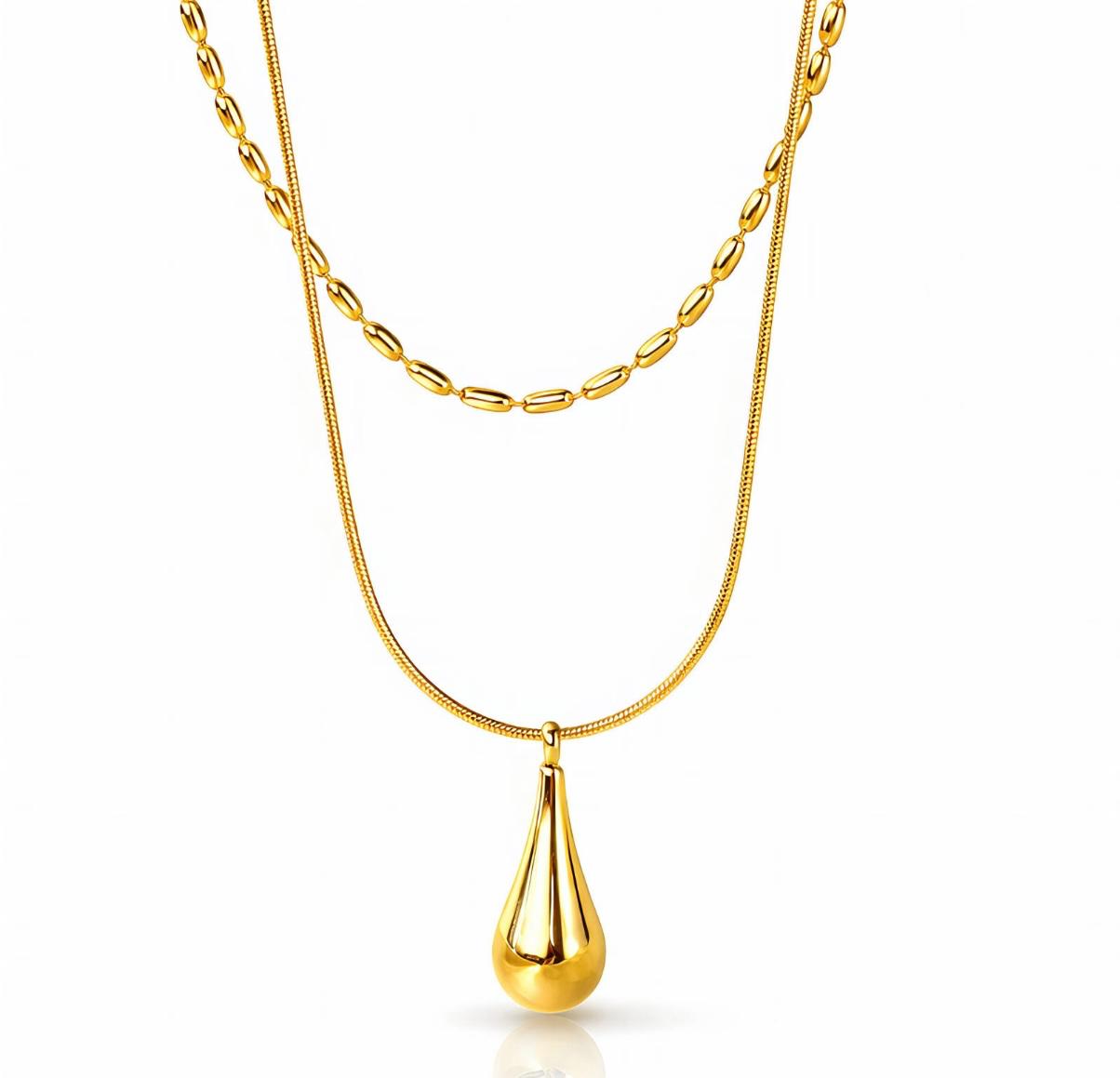 Golden Teardrop Layered Necklace