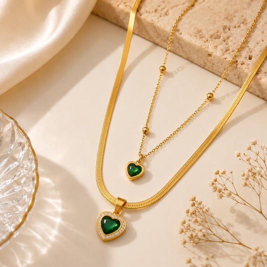 Emerald Heart Layered  Necklace