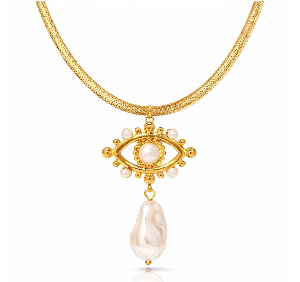 Pearl Evil Eye Necklace