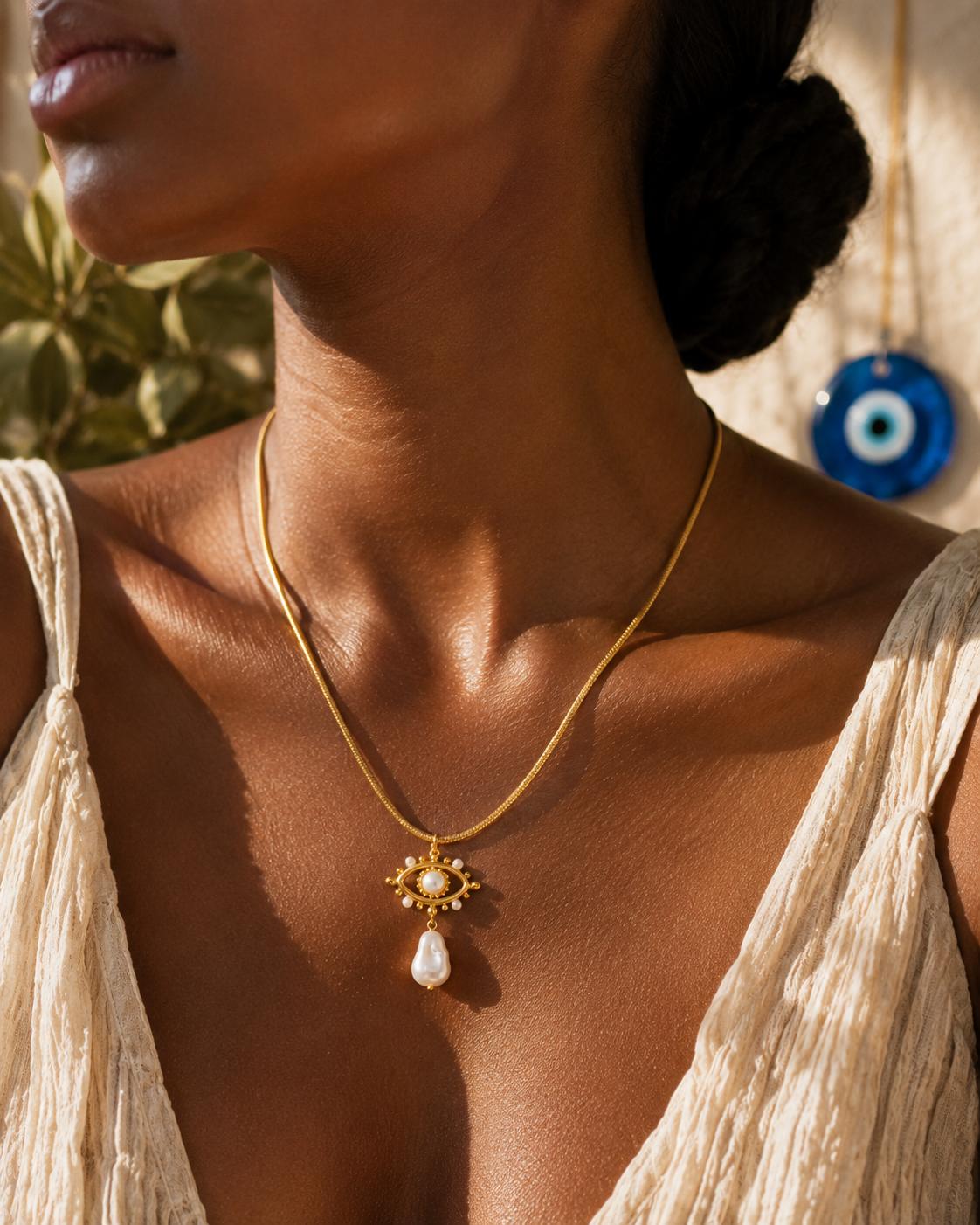 Pearl Evil Eye Necklace