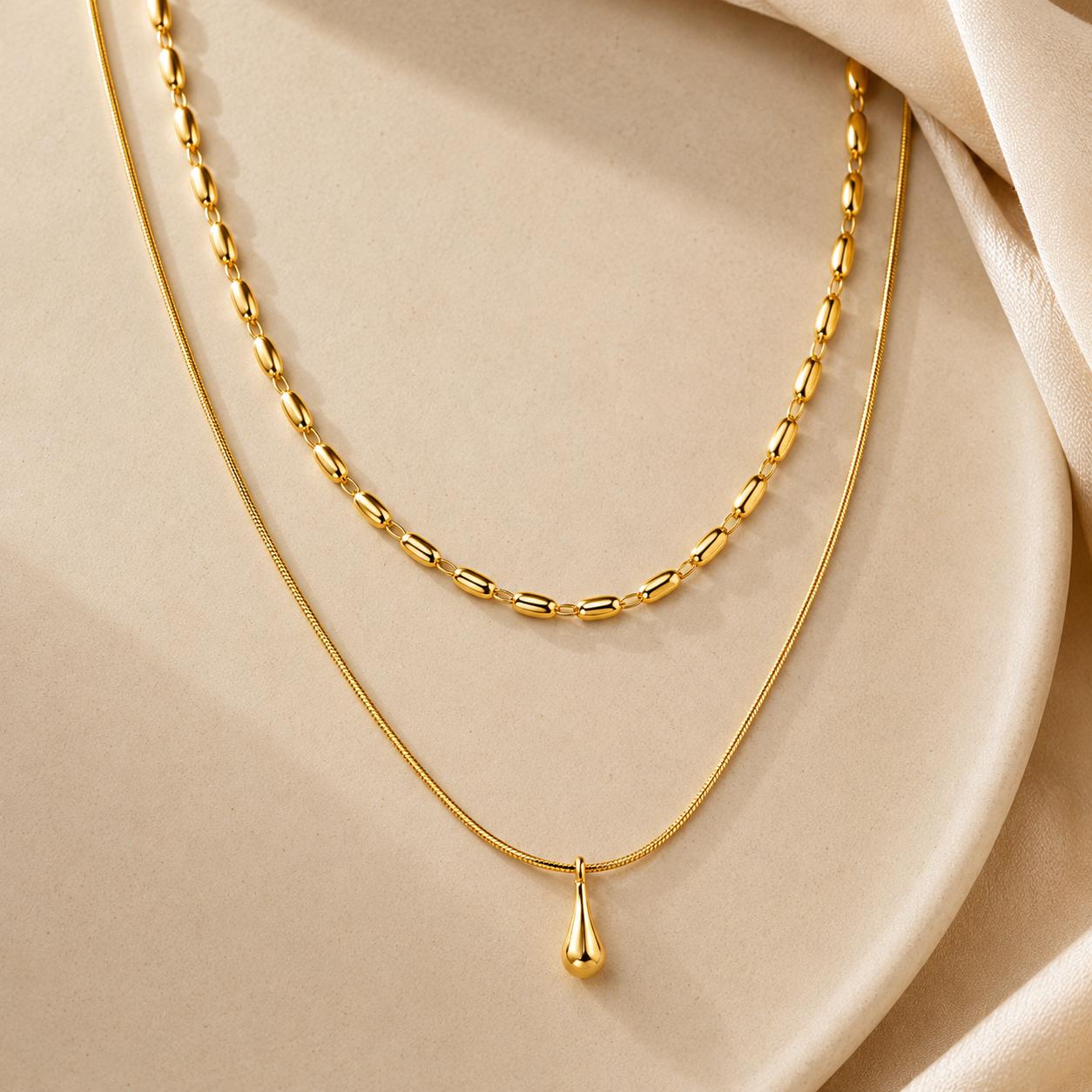 Golden Teardrop Layered Necklace