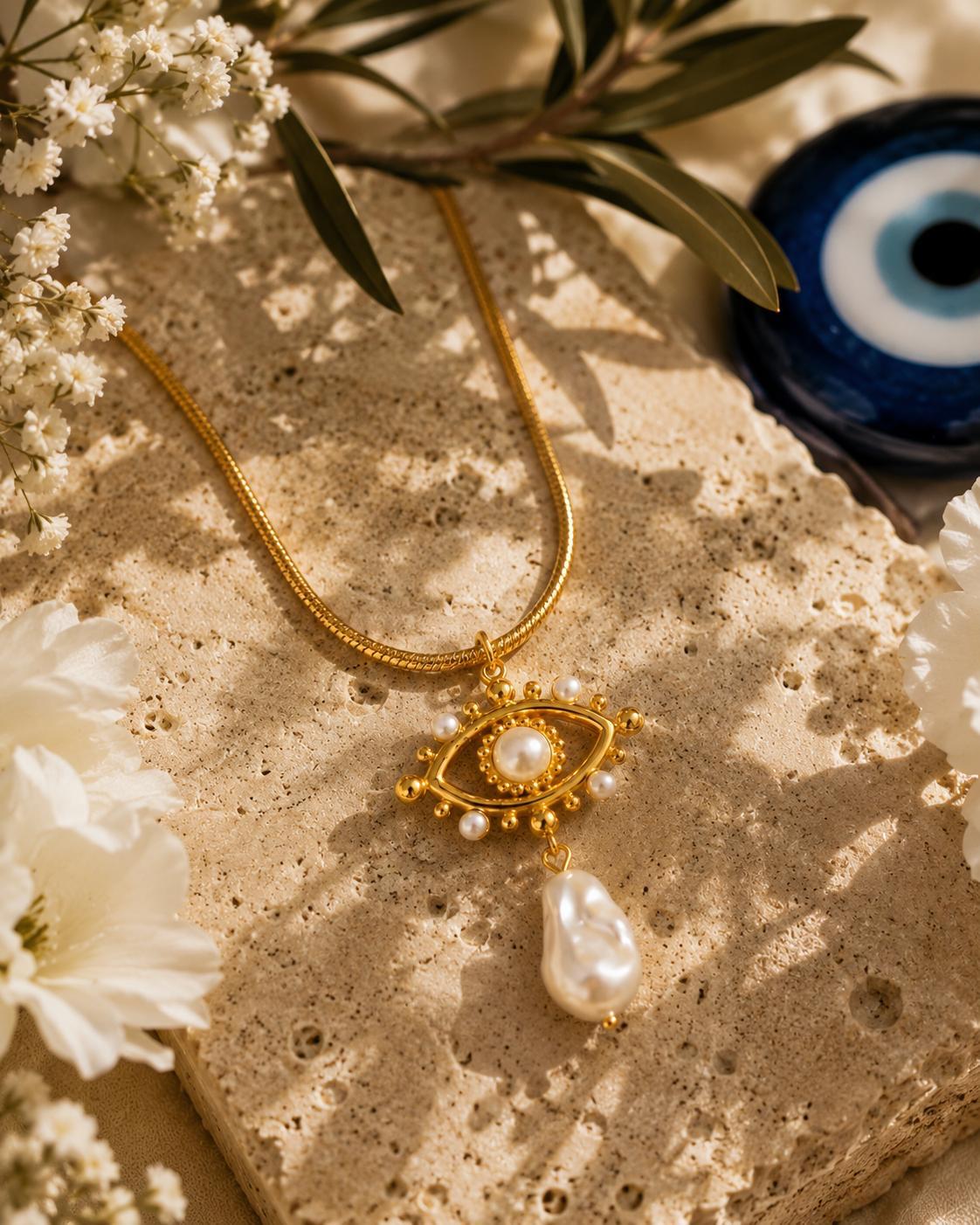 Pearl Evil Eye Necklace