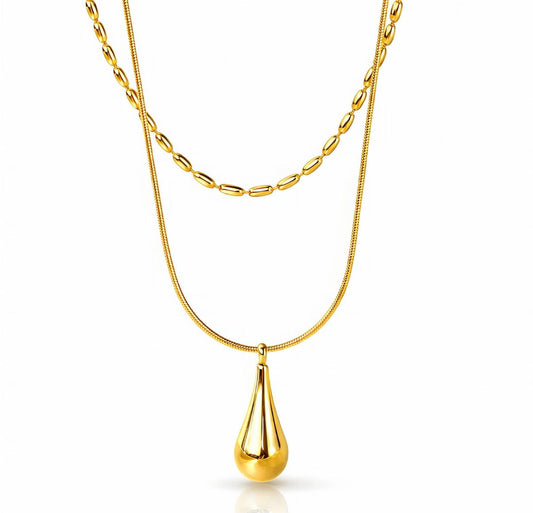 Golden Teardrop Layered Necklace
