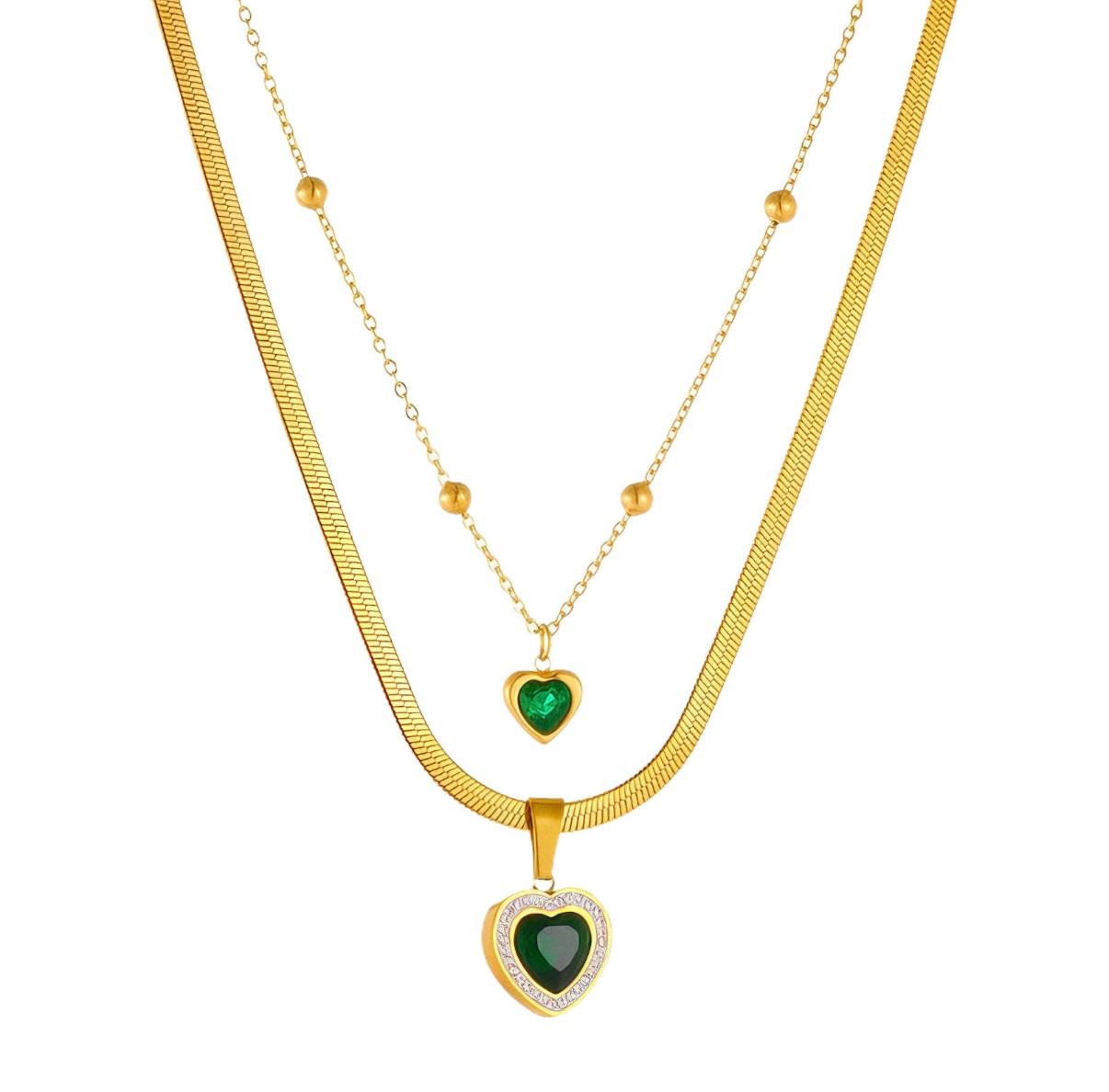 Emerald Heart Layered  Necklace