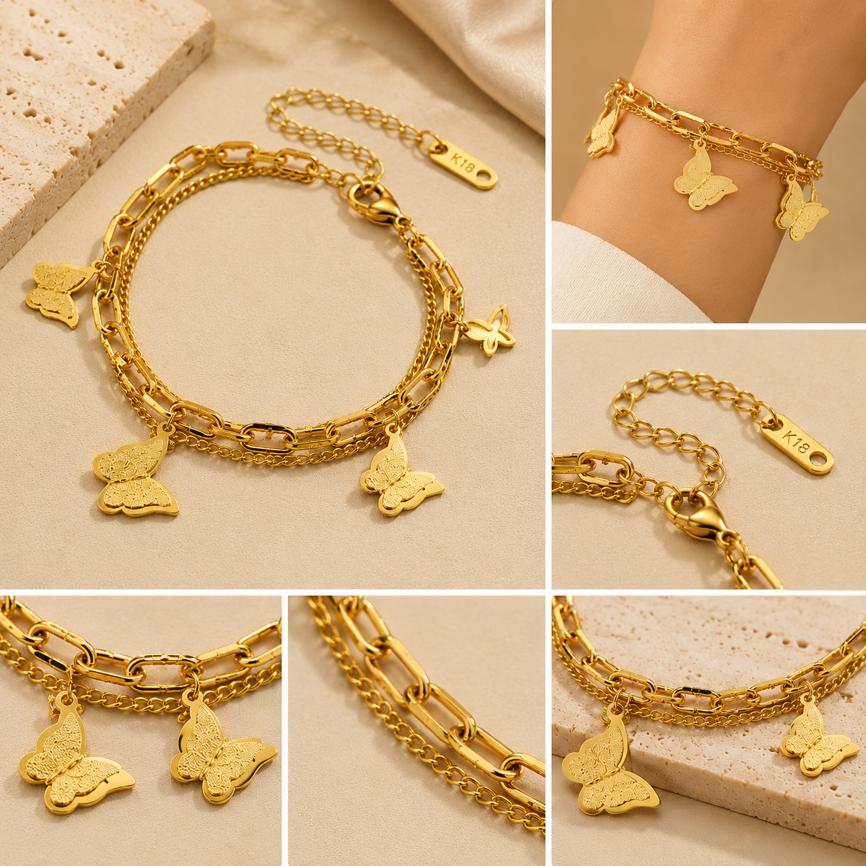 Golden Butterfly Charm Bracelet