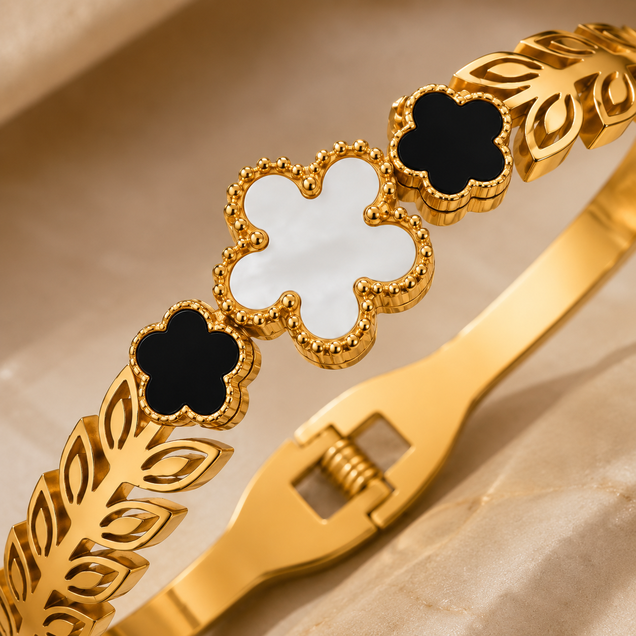 Noir Clover Cuff Bracelet